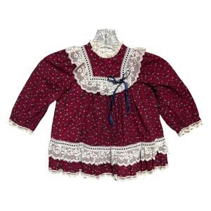 Bryan Vintage Floral Lace Dress Burgundy Blue 2T